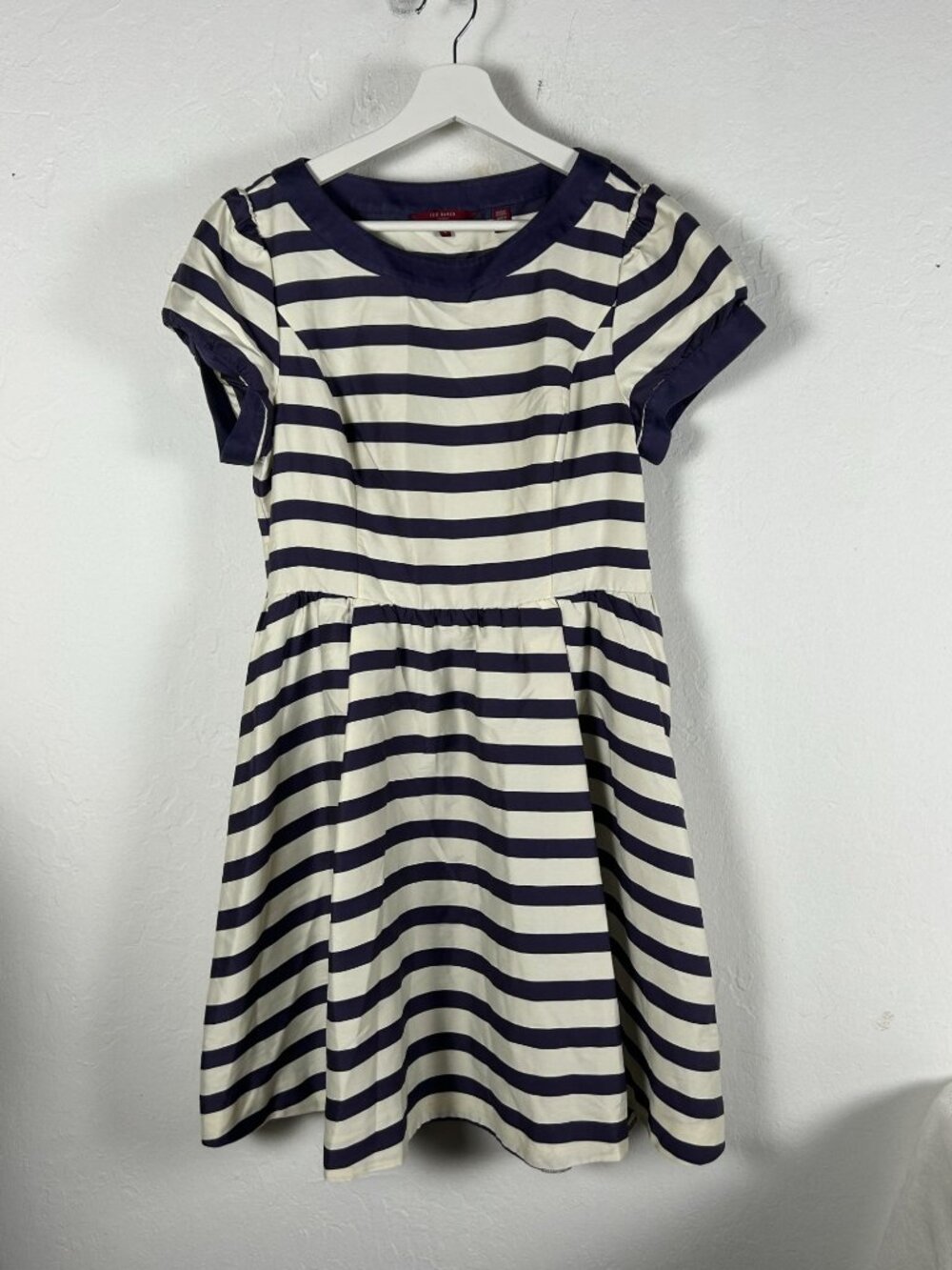 Ted Baker London "Just For You" Navy White Nautical Striped A-Line Dress Size 4